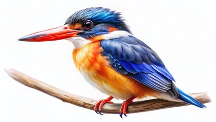 Obraz premium Black-capped Kingfisher Watercolor Illustration, Isolated Bird, Wildlife Art, Avian Painting, Nature Stock Photo