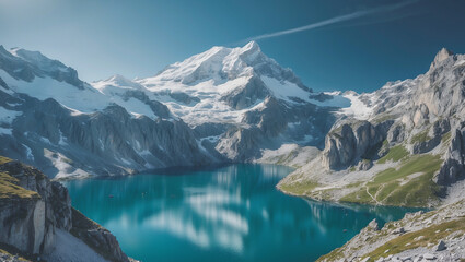 Majestic Snow-Capped Mountains and Pristine Turquoise Lake