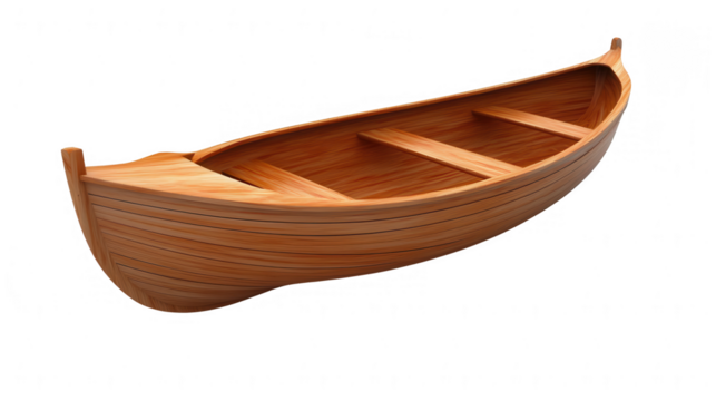 Elegant wooden rowboat floating peacefully on a serene black backdrop