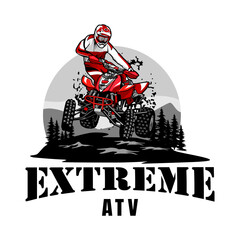 red ATV extreme action sport logo illustration design vector