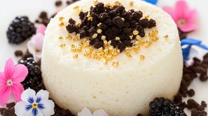 Fototapeta premium Gourmet Dessert: Creamy White Cake with Gold and Chocolate