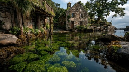 Obraz premium Coastal stone buildings near water