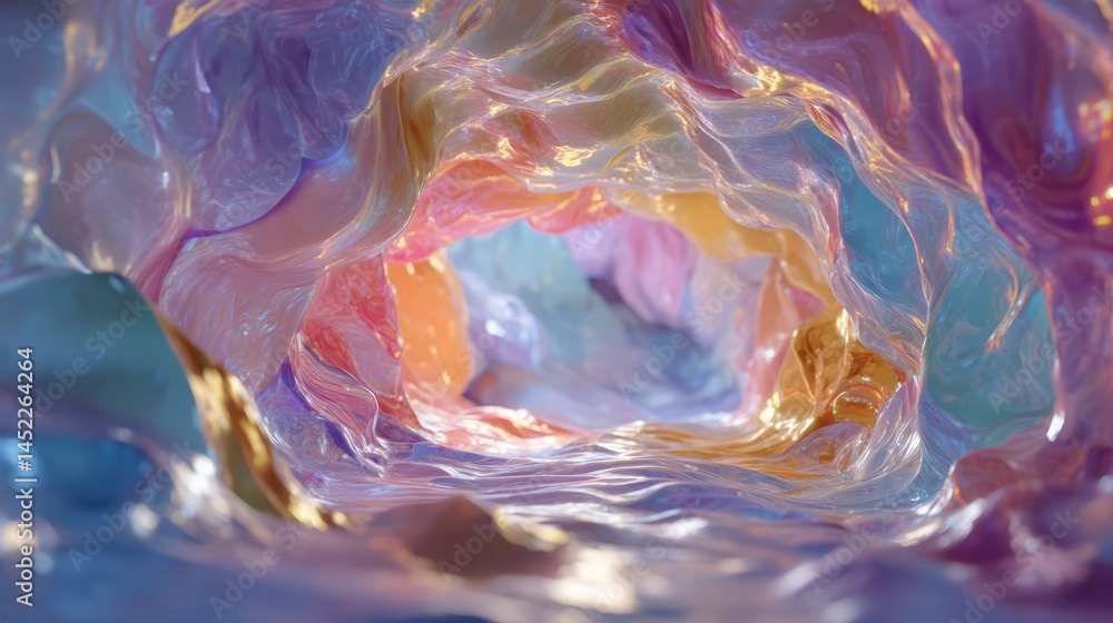 Poster abstract iridescent tunnel background with a fluid and vibrant texture