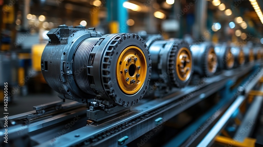 Aufkleber industrial assembly line showcasing precision-engineered components in a modern factory setting