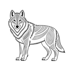 ‎A black and white jackal  illustration line art of a coloring page