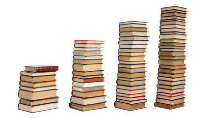Obraz premium Stacks of books arranged in ascending order on transparent background