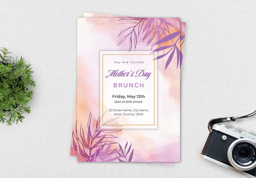 Mother&lsquo;s Day Brunch Flyer Layout with Illustrative Flowers