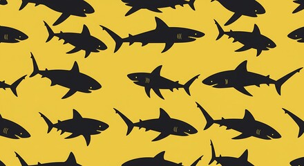 Fototapeta premium Shadowy Sharks: Bold Black & Gold Pattern AI Generated