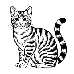 ‎A black and white cat illustration line art of a coloring page