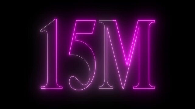 Neon 15m million neon glowing text animation 15M text animation on black background.