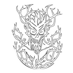 Abstract woodland creature line art depiction with intricate branch details outline