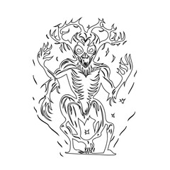 Ethereal forest spirit manifesting in a monochromatic sketch art illustration