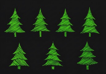 Obraz premium Chalkboard Christmas Trees: Festive Green on Black AI Generated