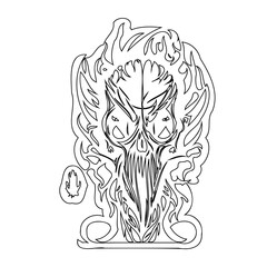 Fiery creature outline with intricate details in artistic representation