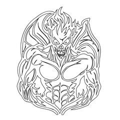 Fiery demonic creature outline, dark fantasy illustration, mythological being