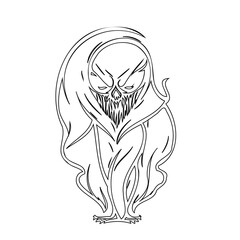 Monochromatic depiction of a spectral figure hinting at mortality and mystique