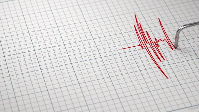 Seismograph for earthquake detection or polygraph lie detector is drawing diagram. .