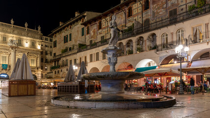One night in the center of Verone city and italian architecture in Italy on 1st may 2025
