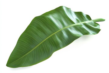 Fototapeta premium A single tropical leaf against a plain white background.