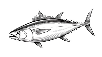 Powerful Tuna Fish Sketch Ocean Wildlife Art.