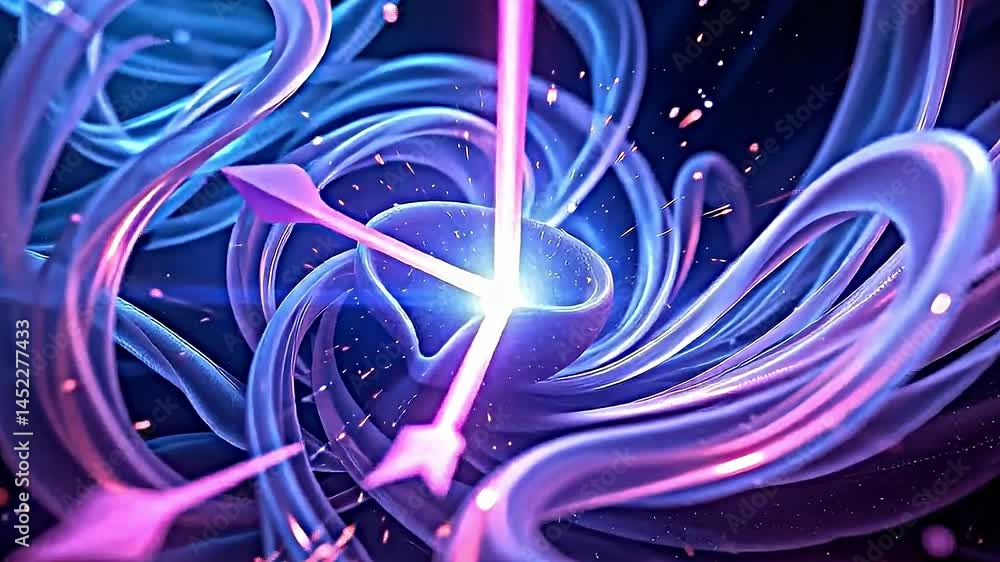 Poster digital artwork swirling ethereal tendrils light shades blue pink creating dynamic futuristic atmosp