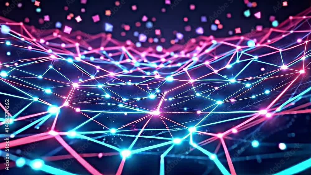 Aufkleber vibrant abstract digital artwork network glowing lines dots creating sense connectivity depth backgr