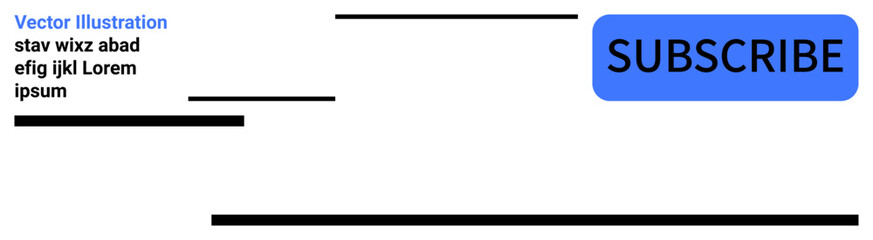Blue subscribe button with black lines, minimalist text in corners, and clean layout. Ideal for user interface, webpage design, email call-to-action, mobile app patterns, branding visuals, minimalist