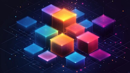 Vibrant abstract digital cubes in a futuristic grid representing technology and innovation