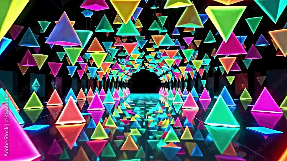Aufkleber vibrant futuristic tunnel filled array neon-colored glowing triangles these triangles arranged seemi