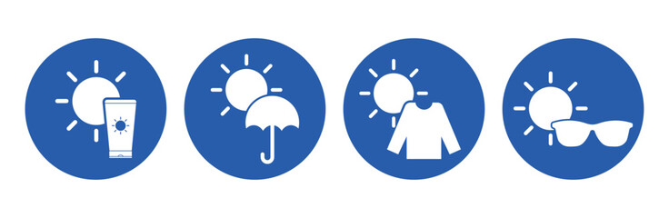 Bundle set pictogram icon sun protection for outdoor, beach, summer vacation safety sign