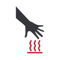 Obraz premium Isolated hand touching hot item, warning concept to avoid direct contact with dangerous surfaces due to extreme heat and burns.