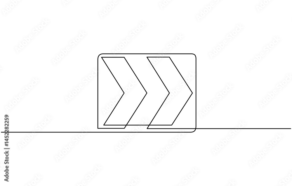 Poster continuous line drawing of chevron alignment right curve symbol, continuous line drawing of chevron 