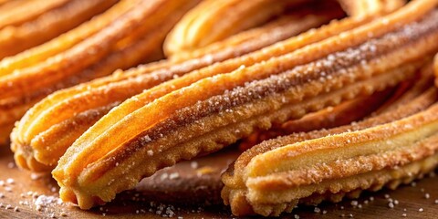 Delicious Golden Brown Churros, Freshly Baked, Sweet Treat, Crispy Texture, Sugar Coating