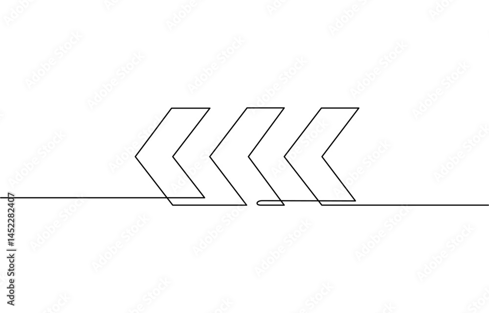 Poster continuous line drawing of chevron alignment right curve symbol, continuous line drawing of chevron 
