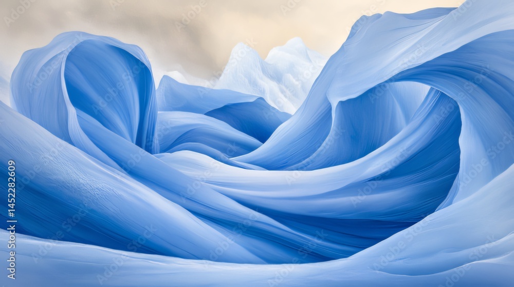 Poster surreal blue ice waves flowing in a dreamlike abstract formation made with generative ai technology