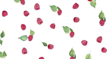Raspberries adorned with leaves are presented in isolation on a pristine white background. This visually appealing sight, perhaps crafted with generative AI, showcases the natural beauty and freshness