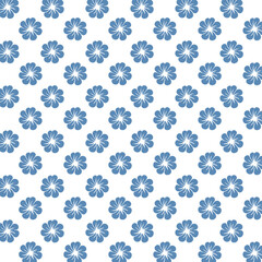 Seamless pattern with geometric  floral design.blue flowers on white background.