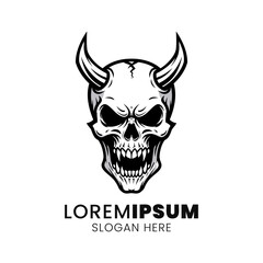 Diabolic Skull Emblem: A Monochromatic Depiction of Infernal Power