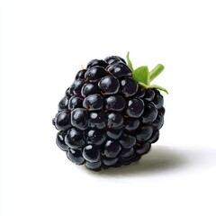 Single Blackberry on White Background - Close-Up of Fresh, Juicy, and Healthy Fruit for Food Photography and Dessert Illustrations