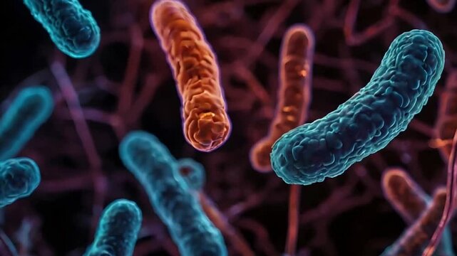 Molecules of candida auris fungal infection, macro. Neon art.