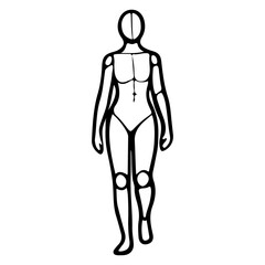 Human mannequin figure sketch walking pose front view illustration