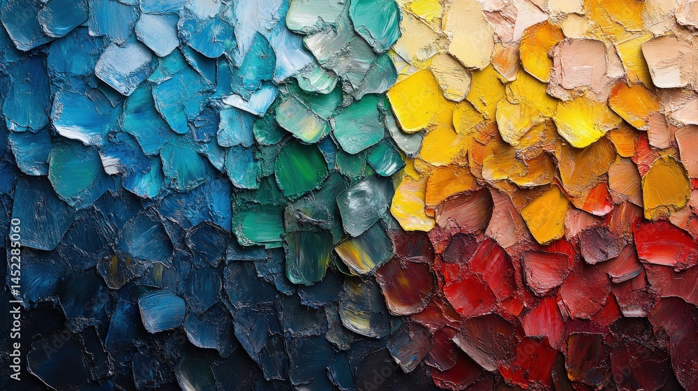 Poster vibrant abstract painting with textured layers of color blending in a harmonious display