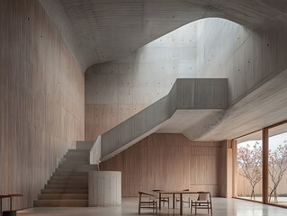 Fototapeta premium Modern Concrete & Wood Interior Staircase