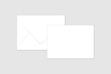 White closed envelope and flat card mockup template. Euro flap luxury mailing envelope with greeting card for wedding, invitations, graduation, birthday, party and more for your design or business.
