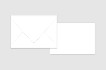 White closed envelope and flat card mockup template. Euro flap luxury mailing envelope with greeting card for wedding, invitations, graduation, birthday, party and more for your design or business.