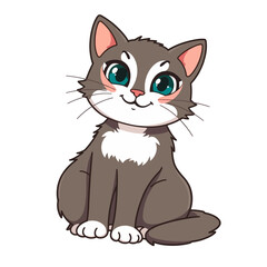Cute Gray Cat Cartoon Vector Illustration