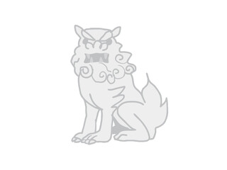 Fototapeta premium Illustration of a guardian lion dog with its mouth open in the precincts of a shrine