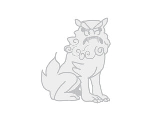 Illustration of a guardian lion dog with its mouth closed, guarding the grounds of a shrine