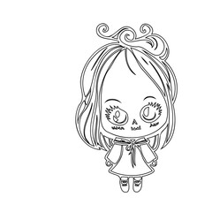 Chibi character outline with sugar skull makeup for coloring pages activity