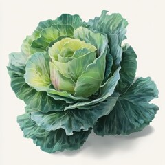 Obraz premium Watercolor Cabbage Head Illustration - Fresh Green Vegetable Art, Healthy Eating Concept, Vegetarian Food, Botanical Illustration, Isolated on White